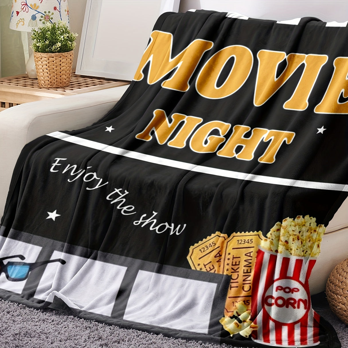 1 manta de franela suave y agradable para la piel para noches de cine. Manta de regalo multifuncional para esposas, esposos, hijas e hijos. Manta de sofá para siestas y abrazos acogedores.