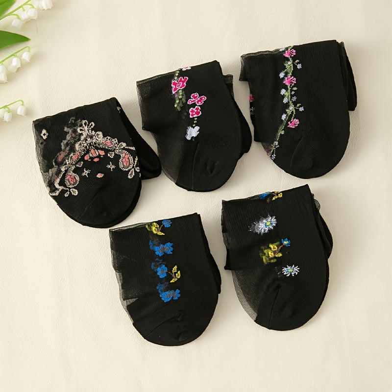 10-Pack Floral Glass Silk Women's Socks - Breathable, Durable & Luxurious, Perfect for Everyday Elegance