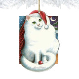 Marshmallow Santa Cat Wooden Ornaments Pets by Laura Seeley - Pets Dog and Cats Decor - 8512058-LS