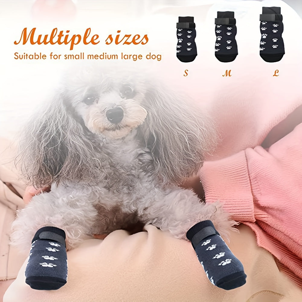 Lot de 4 chaussettes antidérapantes pour chien avec semelles antidérapantes - Chaussures de protection pour animaux de compagnie - Idéales pour les activités à la maison