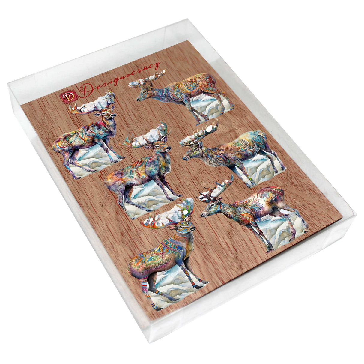 Juego de 6 imanes decorativos de madera del icónico caribú de Alaska, de G. Debrekht - Decoración de vida silvestre - 8090111G-S6