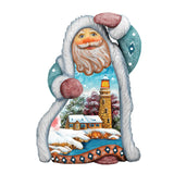 Figura navideña de faro de Papá Noel, esculpida y pintada a mano por G. DeBrekht - Decoración navideña costera - 661511