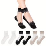 6 pares de calcetines deportivos suaves y transpirables con encaje de retazos: calcetines de mujer hasta la pantorrilla con medias y calcetines cómodos para uso diario.