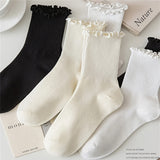 6 Pairs Lettuce Trim Socks, Sweet & Comfy Mid Tube Socks, Women's Stockings & Hosiery