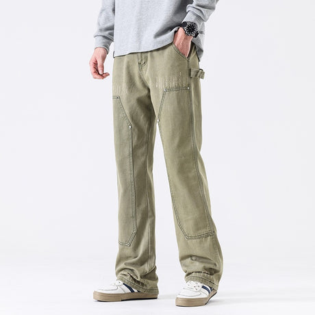 American High Street Vibe Wind Washed Distressed Army Green Jeans - Lootquake