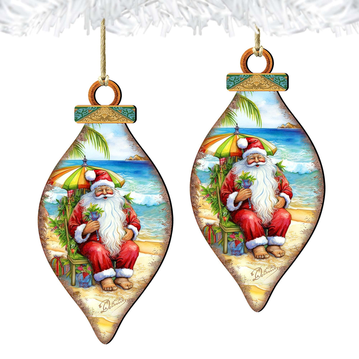 Santa on the Beach Decorations  Santa's Beach Break Wooden Ornaments by G.Debrekht Coastal Holiday Decor - 8688182