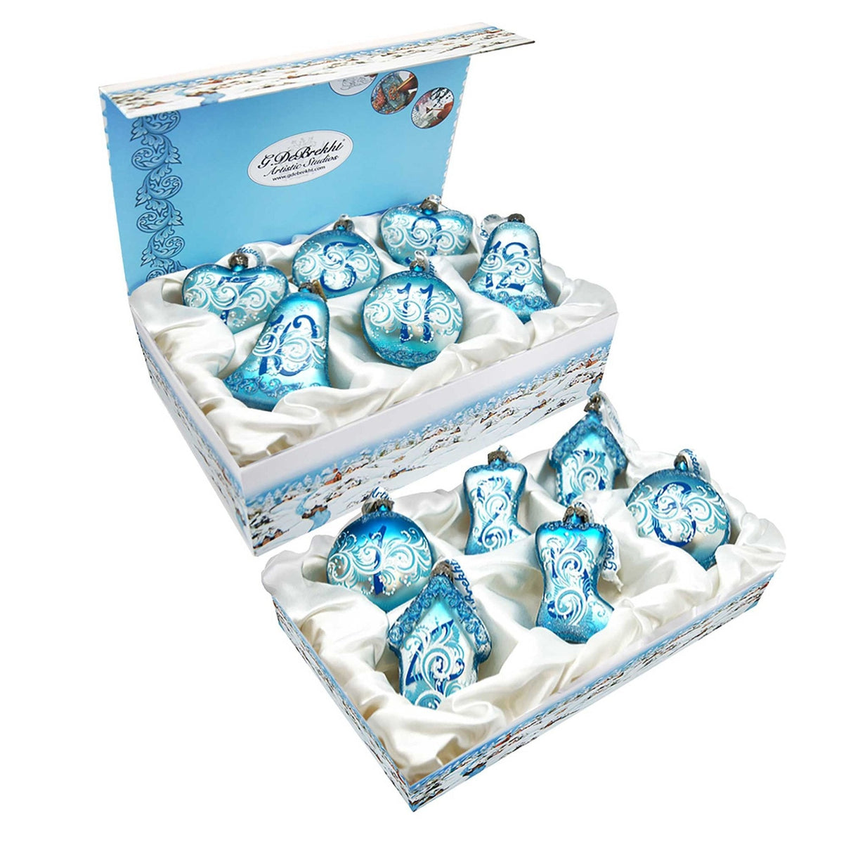 Juego de 12 adornos de cristal "12 días de Navidad" de G. Debrekht - Decoración navideña - 73102-B12