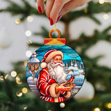 Santa with Red Cardinal Holiday Wooden Ornaments by G. Debrekht - Santa Snowman Decor - 8652807