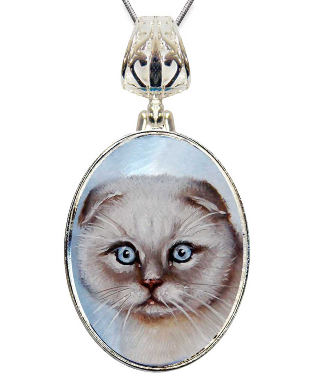 Collar con colgante de gato escocés de nácar bañado en plata - 44038O