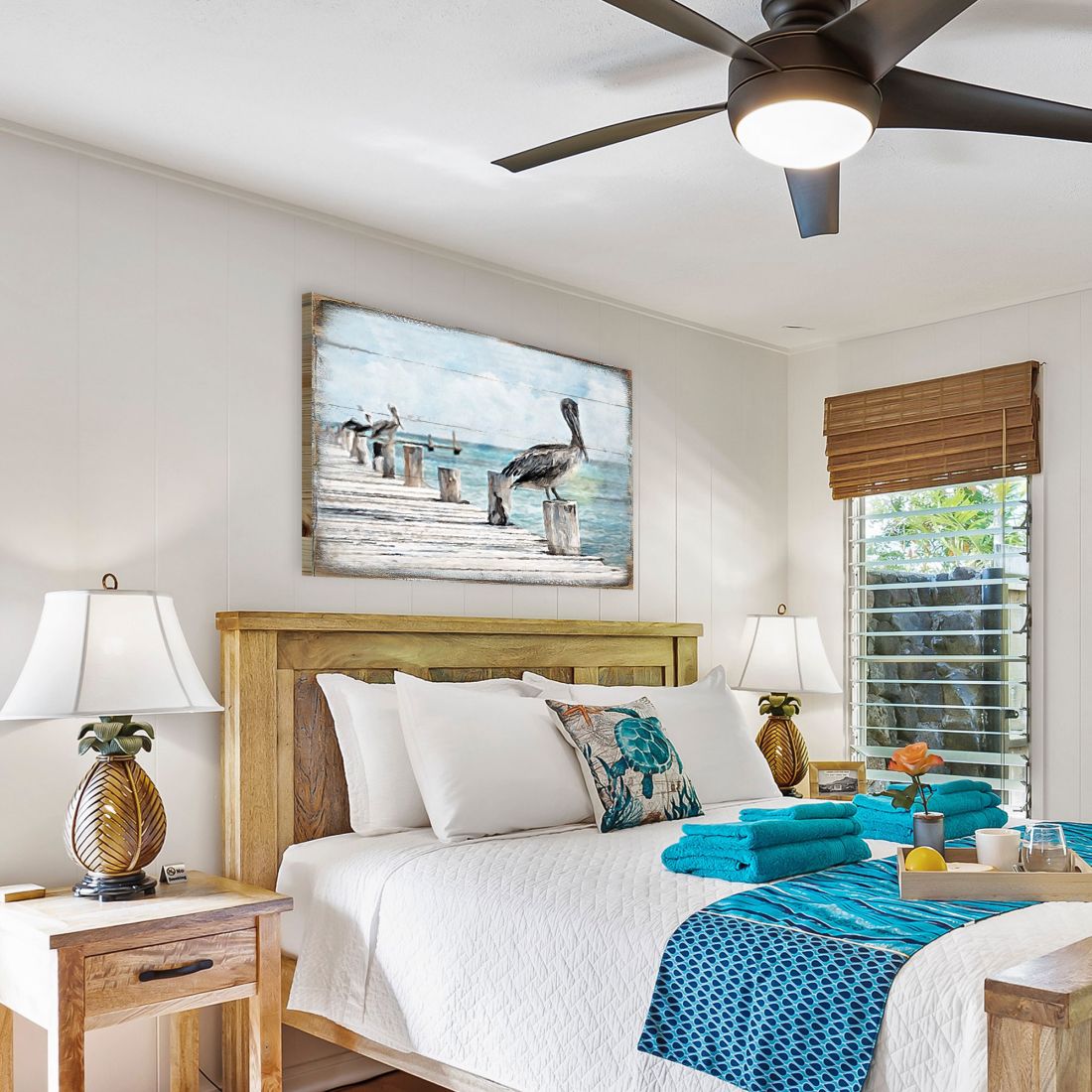 Arte de pared costero de madera de pelícano de Nature Wonders - Decoración costera de vida marina - 95252B