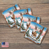 Deer Wooden Cork Coasters Gift Set of 4 by Nature Wonders - Nature Wildlife Decor  - 95379C-S4