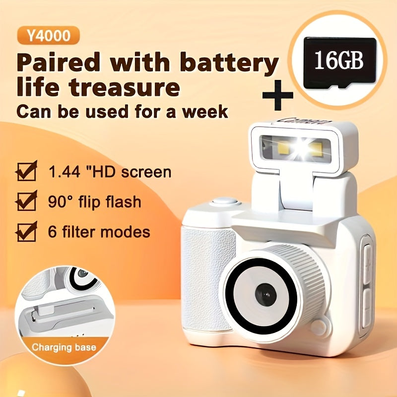 1080P HD Mini Digital Camera with LED Flash, Keychain Attachment, and 16GB Memory Card – Compact Retro Instant Camera for Travel, Holidays, and Everyday Use (White/Pink/Black), Mini Camera