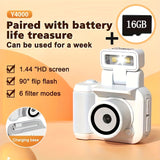1080P HD Mini Digital Camera with LED Flash, Keychain Attachment, and 16GB Memory Card – Compact Retro Instant Camera for Travel, Holidays, and Everyday Use (White/Pink/Black), Mini Camera