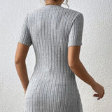 Ladies' Versatile Solid Color Elegant Style Square Neck Button Detail Wrapped Edge Slit Long T-shirt Top - Lootquake