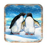 Penguins Coastal Wooden Cork Coasters Gift Set of 4 by Nature Wonders - Coastal Sea-Life Decor - 8198542C-S4