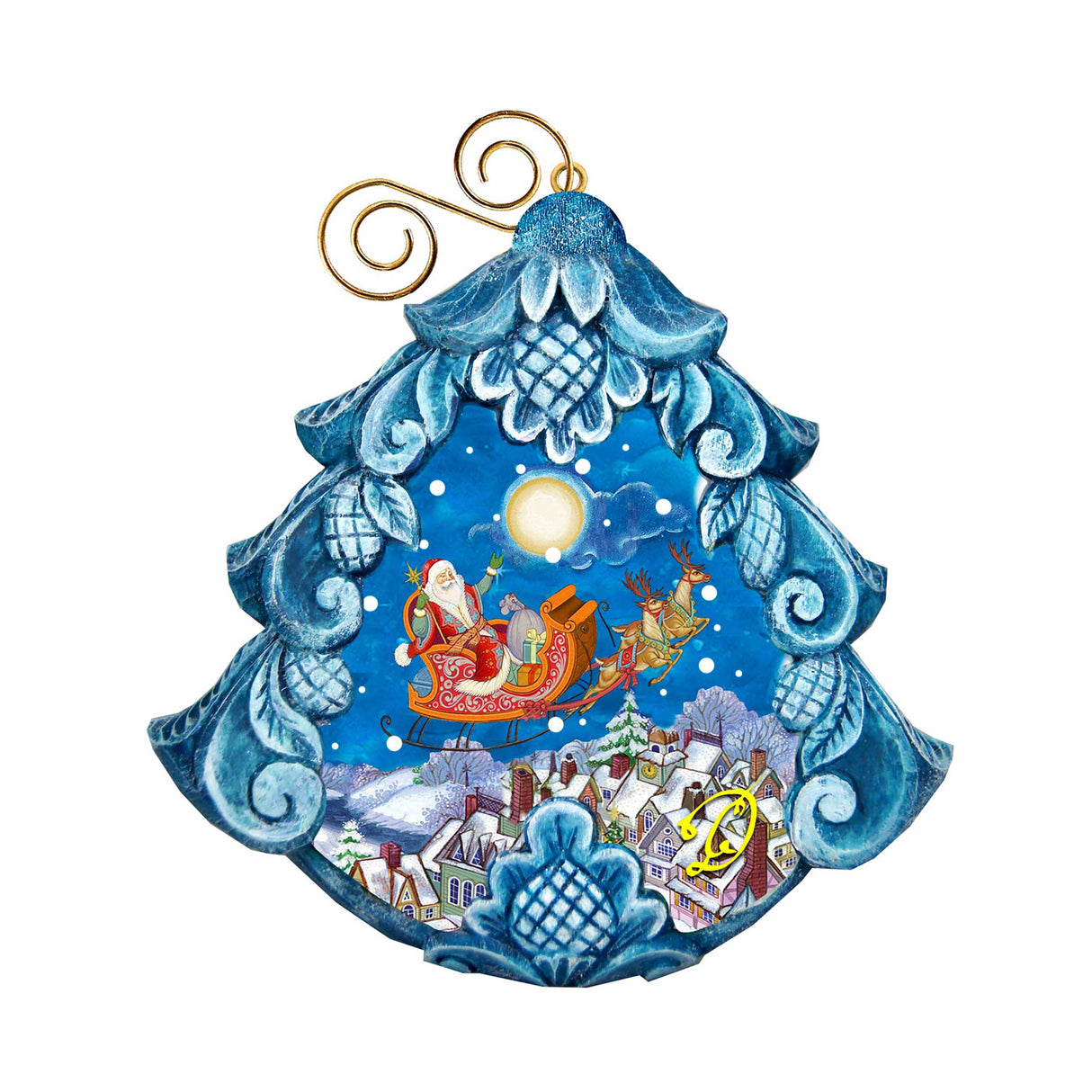 Adorno navideño "Buenas noches", esculpido y pintado a mano por G. DeBrekht - Decoración navideña de Papá Noel y muñeco de nieve - 610279