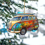 Beach Themed Ornaments - Hippie Van Wooden Ornaments by G.Debrekht Coastal Holiday Decor - 8688203