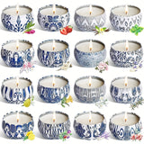 16pcs Blue And White Porcelain Scented Candle Smokeless, No Drip, Elegant Romantic Candle, Suitable For Family, Swimming Pool, Sabbath, Wedding, Church, Also Very Suitable For Halloween, Thanksgiving, Valentine'S Day And So O