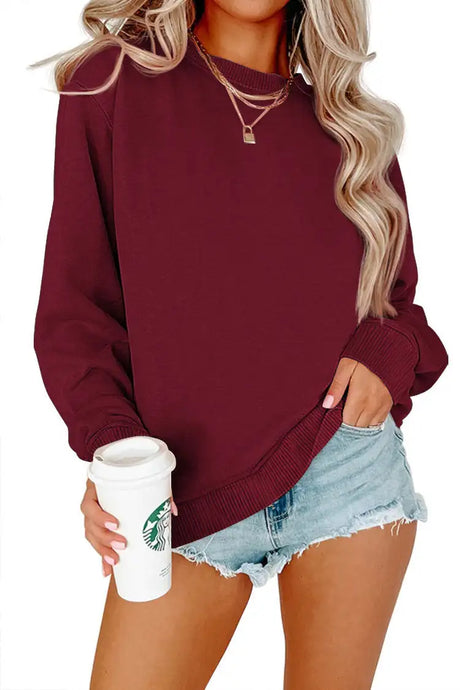 Solid Color Crew Neck Coat Long Sleeve Hoodie - Lootquake