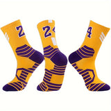 Alphabetic Patterned Sports Socks for Adults - Non-Slip, Shock Absorbing, Towel-Lined, Breathable, Quick-Drying, Moisture-Wicking, Anti-Odor, All-Season, Comfortable Fit - Polyester Blend, Knit Fabric, Ideal for Basketball Tr
