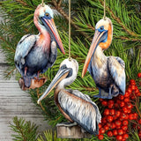 Pelicans Decorative Wooden Ornaments of 3 by G. Debrekht - Coastal Decor - 8091014-S3