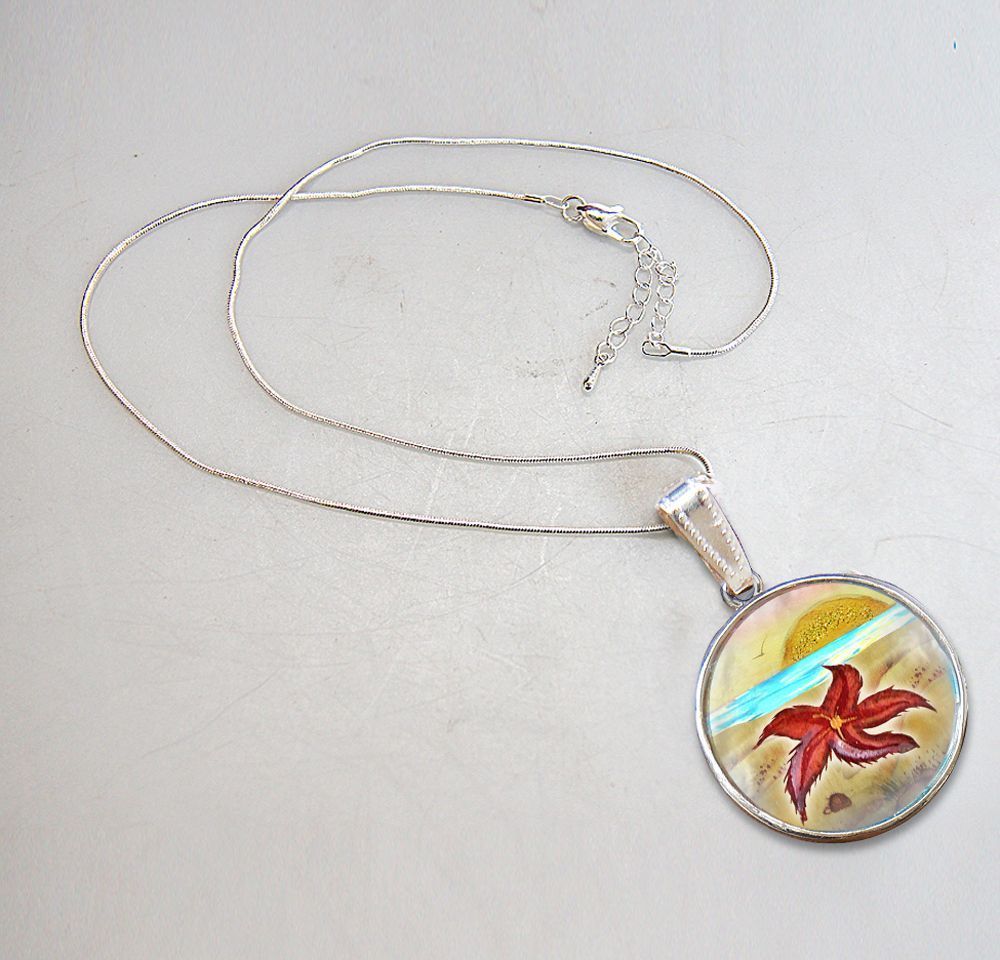 Collar con colgante de estrella de mar y nácar bañado en plata - 44051