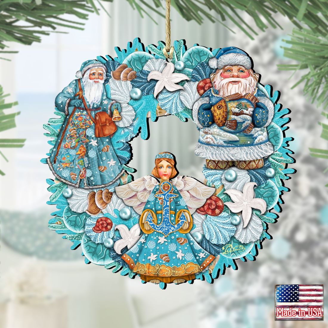 Coastal Guardian Angel Wreath Holiday Ornament by G. DeBrekht - Coastal Holiday Decor - 8185306-4