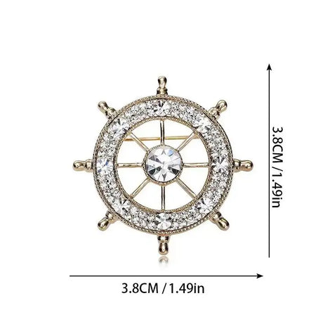 Navy Style Diamond Studded Rudder Brooch - Lootquake