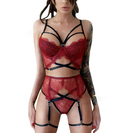 Women's Bundled Three Point Garter Lingerie Set - Lootquake