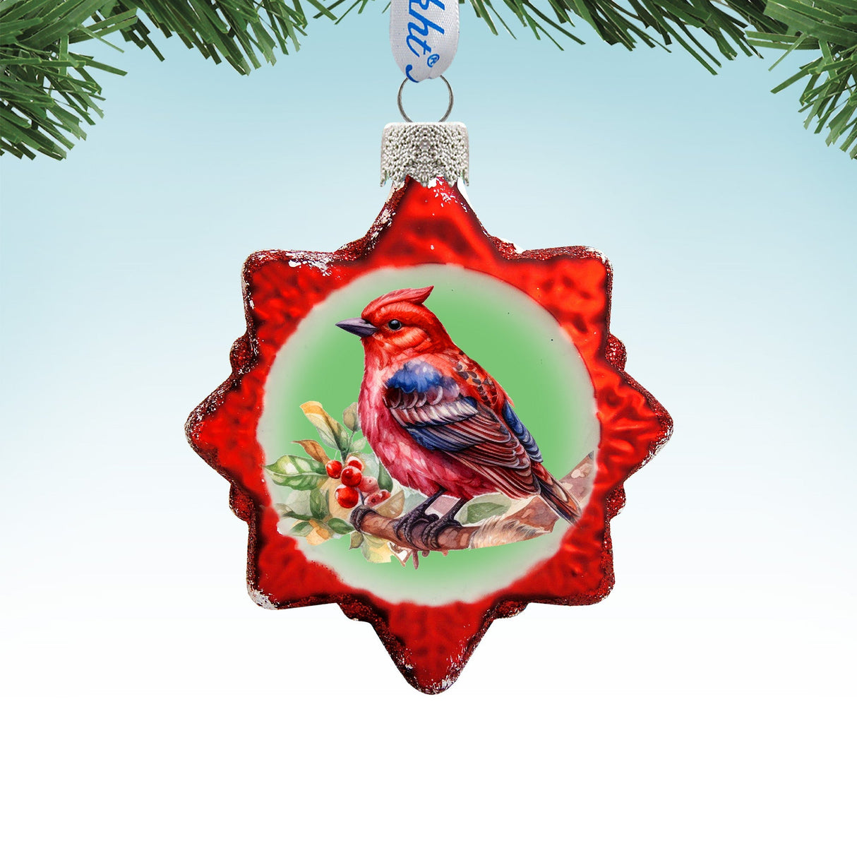 Adornos de vidrio de mercurio con forma de pájaro rojo de G. Debrekht - Decoración navideña con temática de vida silvestre - 776004