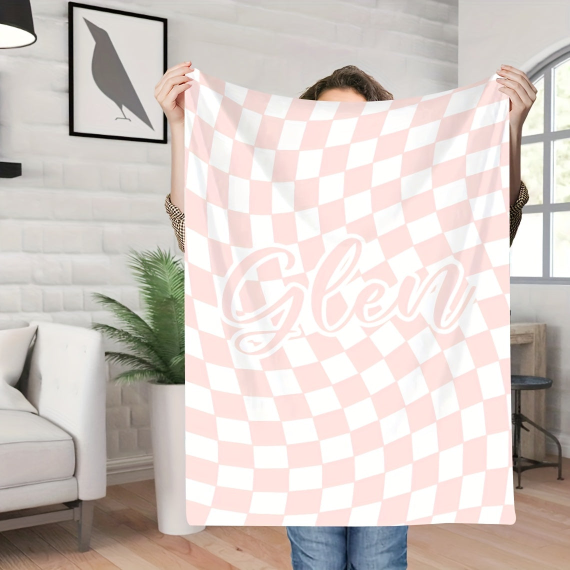 1pc Custom Blanket Vintage Striped Name Custom Blanket Soft Flannel Sofa Blanket TV Blanket Personalized Custom Blanket Exclusive Gift Blanket