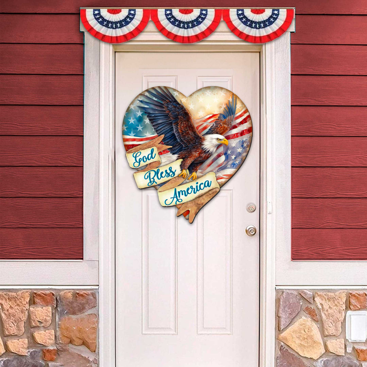 Decoración navideña con forma de corazón de águila patriótica "Dios bendiga a Estados Unidos" de G. DeBrekht - Decoración navideña americana - 8652789H