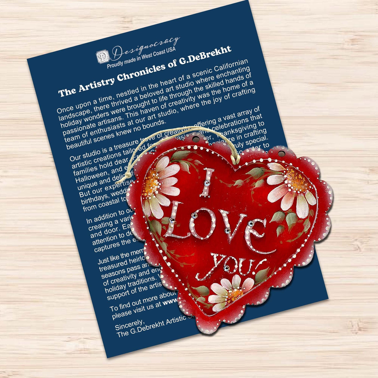 Juego de 3 adornos de madera "Corazones de Amor" de G. Debrekht - Decoración Familiar - 8091054-S3