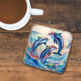 Dolphins Wooden Cork Coasters Gift Set of 4 by G. Debrekht - Coastal Holiday Decor  - 8199450-3C-S4