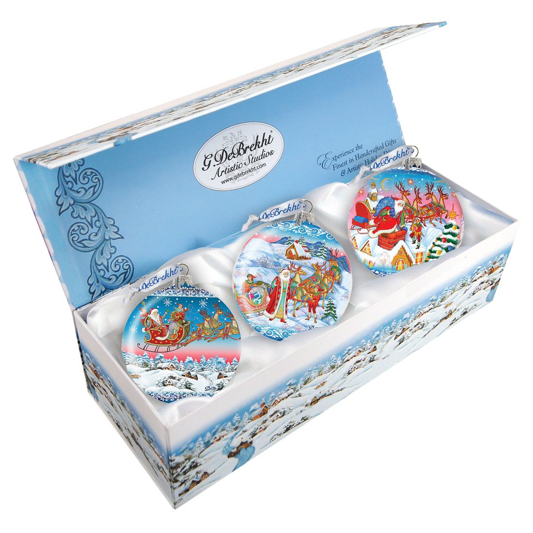 Christmas Is Coming Glass Ornament Set of 3 by G. DeBrekht - Christmas Santa Snowman Decor - 73741-S3