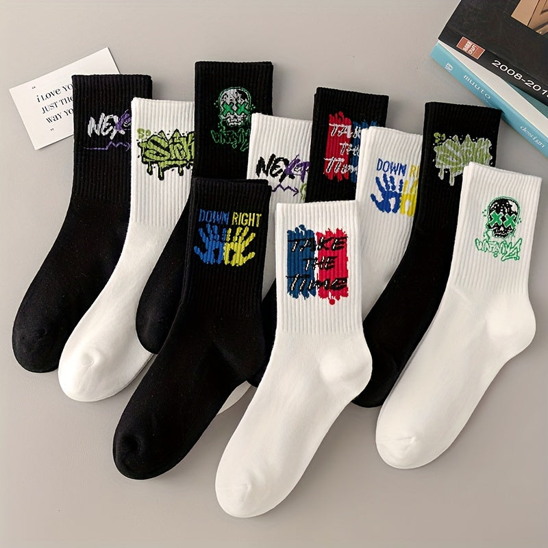 3/6/8/10/12 paires de chaussettes mi-longues avec graffitis et peinture au pistolet pour une mode, un confort et une durabilité personnalisés
