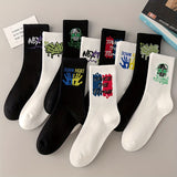 3/6/8/10/12 paires de chaussettes mi-longues avec graffitis et peinture au pistolet pour une mode, un confort et une durabilité personnalisés