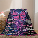 1pc Butterfly Printed Flannel Blanket, To My Daughter From Mom Envelope Blanket For All Season, Warm Cozy Soft Throw Blanket Nap Blanket For Couch Bed Sofa Office Camping Travel Home Decor, Holiday Gift Blanket For Daughter