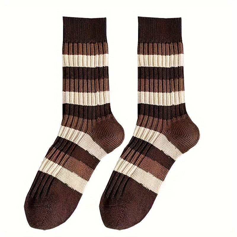 1 par de calcetines térmicos suaves y cómodos a rayas, modernos, informales, versátiles y absorbentes del sudor para deportes al aire libre.