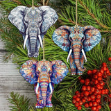 Elephants Decorative Wooden Ornaments Set of 3 by G. Debrekht - Wildlife Decor - 8091036-S3