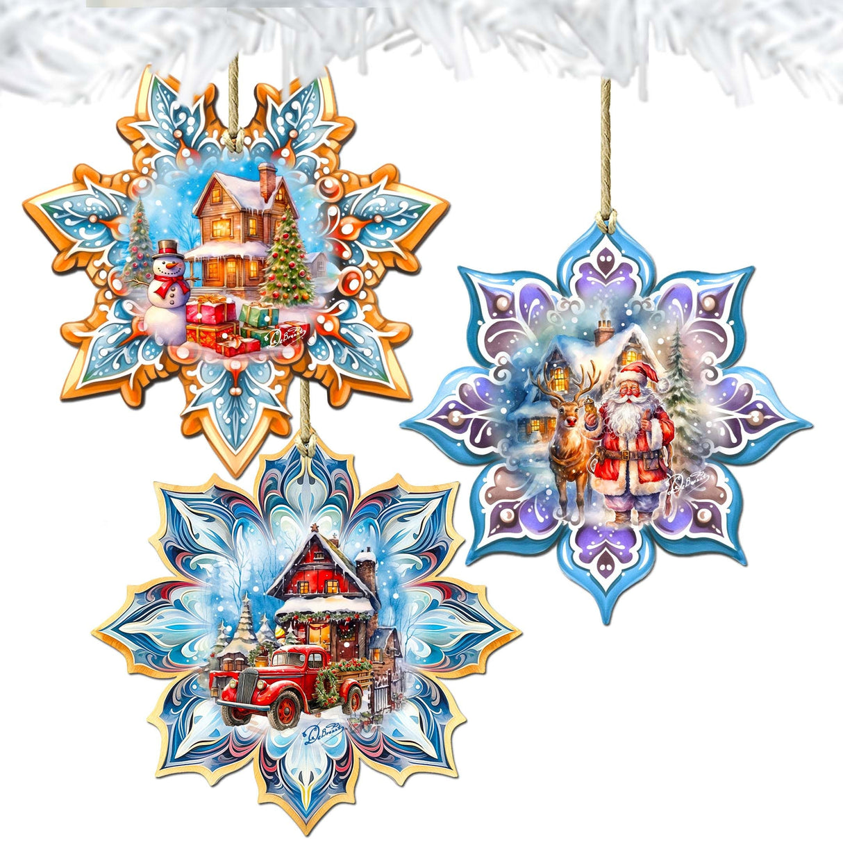 Christmas House Snowflake Wooden Ornaments Set of 3 by G. Debrekht - Christmas Decor - 8090142-S3