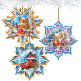 Christmas House Snowflake Wooden Ornaments Set of 3 by G. Debrekht - Christmas Decor - 8090142-S3