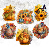 Happy Thanksgiving Decorative Wooden Clip-on Ornaments of 6 by G. Debrekht - Thanksgiving Decor - 8090018C-S6