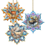 Forest Animals Snowflake Wooden Ornaments Set of 3 by G. Debrekht - Nature Wildlife Decor - 8090145-S3