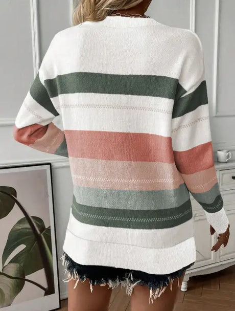 Ladies' Color Block Splicing Casual Style Knitted Sweater Top - Lootquake