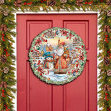 Merry Christmas Wreath Holiday Door Decor by G. Debrekht - Christmas Santa Snowman Decor - 8611069H