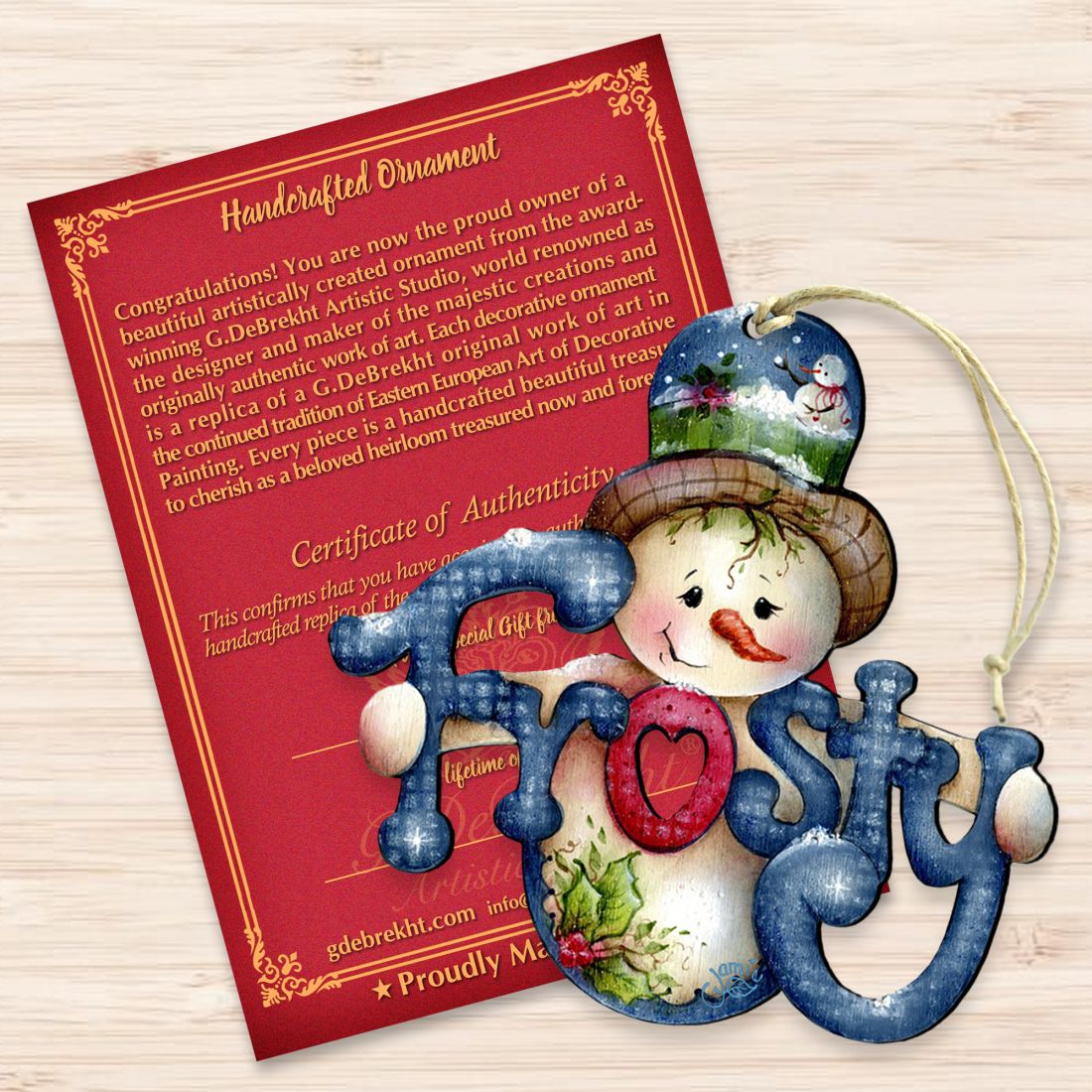 Adornos de madera escarchados de Jamie Mills-Price - Decoración navideña de Papá Noel y muñeco de nieve - 8457505