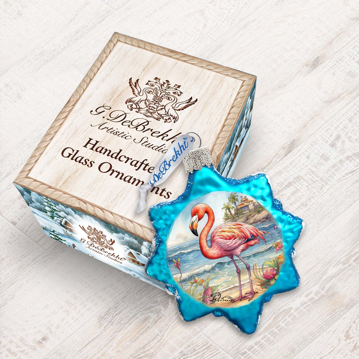 Nautical Christmas Ornaments - Flamingo Keepsake Glass Ornaments by G. Debrekht - Coastal Holiday Decor - 777394