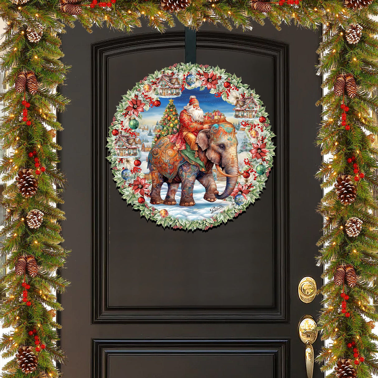 Decoración navideña para puerta con Papá Noel y elefante de G. Debrekht - Decoración navideña - 8611043H