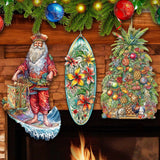 Santas Around the World - Hawaiian Inspired Santa - Wooden Ornaments Set of 3 by G. DeBrekht Christmas Santa Snowman Decor - 8091313S3